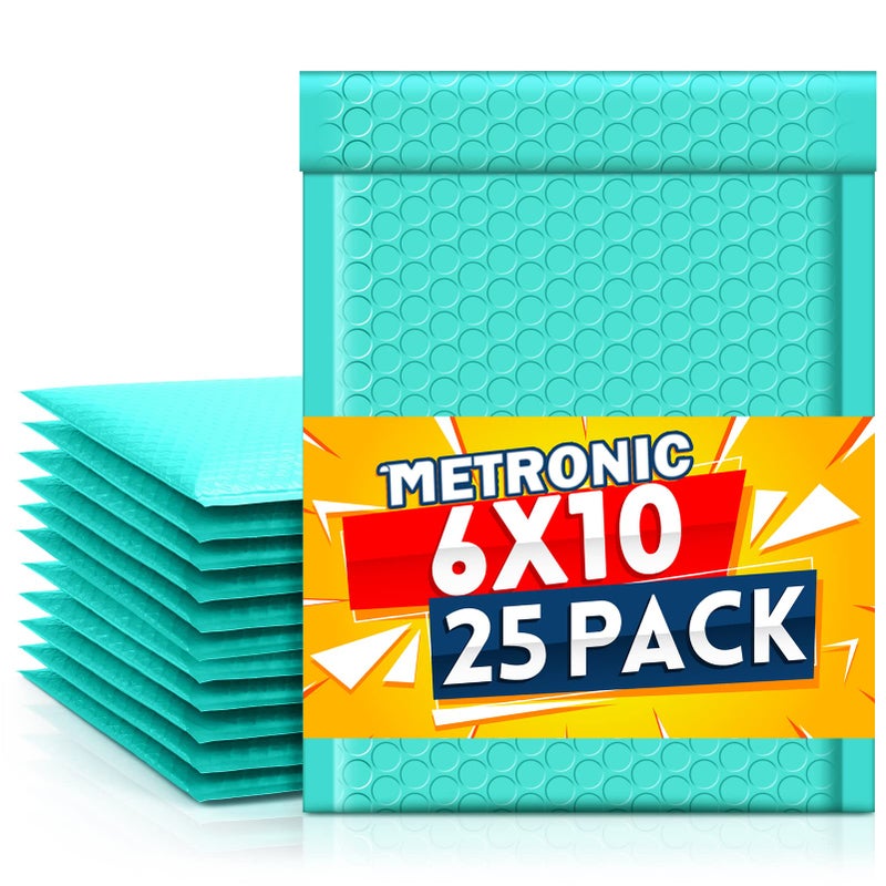 Metronic Bubble Mailer 6x10 Inch 25 Pack Usable Size 6x9" Teal Padded Envelopes Waterproof Cushioning Self Seal Adhesive Padded Mailers for Christmas Gifts Packaging, Shipping, Small Business - Image 1